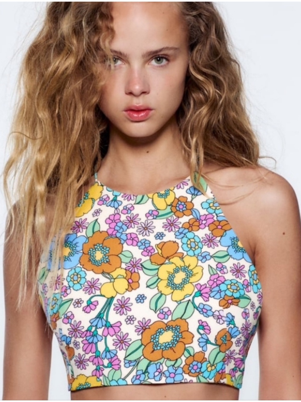 Zara Floral Halter Crop Top. Size Extra Small